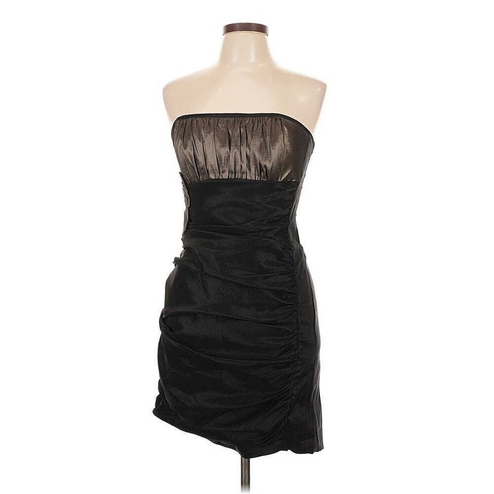 VTG HOCO Jessica McClintock Ruched Empire Waist Black Brown Strapless Dress Sz12